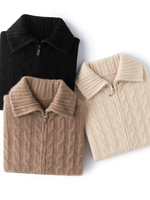 Cardigan en cachemire doux et épais pour femme, tricot torsadé, surdimensionné, personnalisé, de luxe, avec fermeture éclair, idéal pour l'hiver