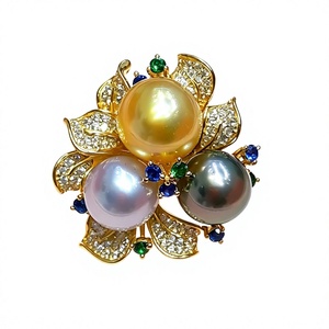 Bague Fleur à Trois Pierres en Argent Incrustée de Perles Naturelles de Luxe, Plaqué Rhodium et Or 18K, Grade AAAA/AAA, Bijoux Tendance pour Femme - Product Image 4