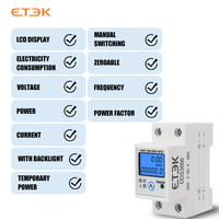 ETEK DDS366 Wattmeter Digital LCD Satu Fasa dengan Tombol Reset, Penghitung Konsumsi Daya kWh, Tegangan, Arus, Meter Energi, Rel DIN