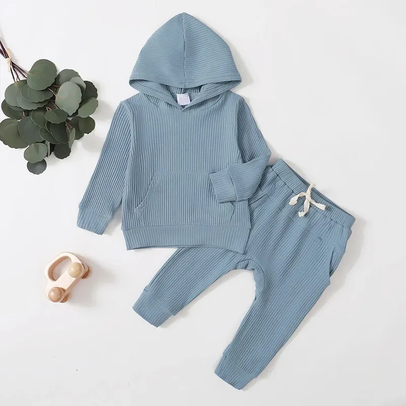 Set di abbigliamento per bambini con costine di cotone organico per bambini set di abbigliamento per bambini sostenibile tuta personalizzata lavorata a maglia per bambini