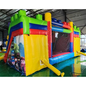Combo de Casa de rebote de bloques de construcción, castillo hinchable de dos toboganes, puente inflable de doble carril para niños CE - Product Image 5