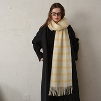 Écharpe en laine à carreaux vintage pour femme, châle d'hiver épais et confortable avec une élégante bordure à pompons