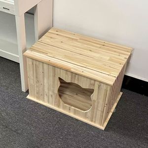 Nichoir pour animaux de compagnie en bois de sapin naturel, grotte fermée pour chat avec étagère supérieure, vente directe usine, personnalisation du logo, MOQ 1 pièce - Product Image 5