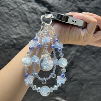 Accessoires pour téléphone : Lanière lumineuse en forme de rose, perles en forme de mine, pendentif, chaîne en cristal, sangle perlée bleue et rose