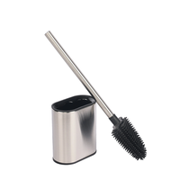 Brosse de toilette en acier inoxydable avec manche long et support en silicone pour salle de bain, maison et hôtel