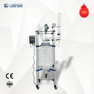 lab double layer 50 liter 100l jacketed filter bottom reflux glass reactor agitator tank henan lanphan