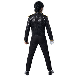 Costume de scène à paillettes pour enfants Michael Jackson, tenue de performance pour garçons, garniture noire et dorée, tenue de cosplay pour claquettes - Product Image 4