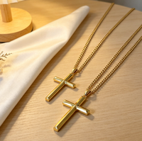 Collier pendentif croix en acier inoxydable plaqué or 18 carats, bijoux religieux pour hommes, style hip-hop chrétien, tendance, vente en gros