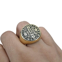 Bague religieuse en acier inoxydable de haute qualité plaquée or 18 carats, bijoux pour hommes, bague vintage San Benito polie