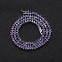 Chaîne de tennis BC105 violette 3 mm pour homme, collier personnalisé avec zircon en forme de poire serti griffe, style hip-hop européen et américain