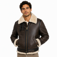 Blouson en cuir shearling pour homme, doublure fourrure épaisse, fermeture éclair, manteau d'hiver, service OEM personnalisé, équipement de neige extérieur, chaud