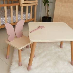 Ensemble table et chaises pour enfants papillon Mobilier Montessori Ensemble pour tout-petits en bois fait à la main Table de jeu pour enfants Chaise papillon - Product Image 4