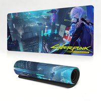 Tapis de souris de jeu étendu grand format à panneaux séparés, motif personnage d'anime cyber néon, tapis de bureau antidérapant en caoutchouc