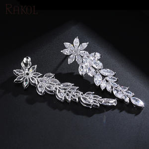 RAKOL EP005 gioielli da sposa <span class=keywords><strong>di</strong></span> lusso <span class=keywords><strong>a</strong></span> <span class=keywords><strong>foglia</strong></span> lunga <span class=keywords><strong>forma</strong></span> <span class=keywords><strong>di</strong></span> cristallo CZ <span class=keywords><strong>orecchini</strong></span> <span class=keywords><strong>di</strong></span> zircone - Product Image 6