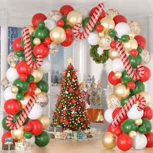Kit de arco de guirnalda de globos de Navidad 120PCS Globos de látex de confeti de oro blanco verde rojo con globos de bastón de caramelo - Product Image 1