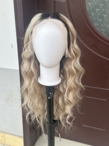 Prix le plus bas Factoer – Perruque complète en dentelle respirante, cheveux russes ondulés, blond doré ombré, densité 180 %, 20 pouces - Product Image 5