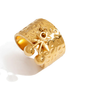 Fashion <b>Rings</b> Cherry Pendant Hammered <b>Open</b> Cuff Gold Tone Unisex Jewelry Gift - Product Image 5