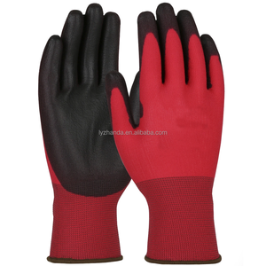 Guanti da Lavoro di <span class=keywords><strong>Sicurezza</strong></span> Rivestiti in PU, Guanti in Poliestere Rosso con Dita Rivestite in Poliuretano <span class=keywords><strong>per</strong></span> Lavori Generici - Product Image 1