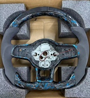 Volant sport à fond plat en fibre de carbone bleue GZYLC pour Volkswagen Golf 7 MK7.5 Bora Passat CC Jetta