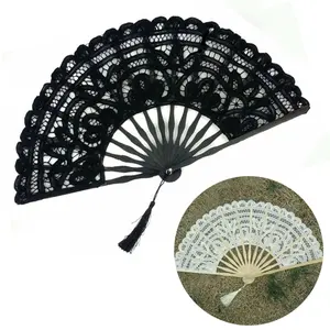 Hot sales promotion gifts business primary bamboo bone lace wedding hand fan on wedding or joyous festival