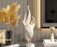 Sculpture de plumes de luxe, décoration de table en résine abstraite, statue moderne électroplaquée pour salon, bureau, étagère