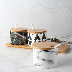 Ensemble de pots d'assaisonnement en céramique nordique Boîte à herbes et épices ménagères avec plateau en bambou - Product Image 6