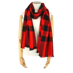 超柔软的黑色和红色格子呢格子斜纹设计定制羊毛冬季圣诞节围巾的妇女时尚