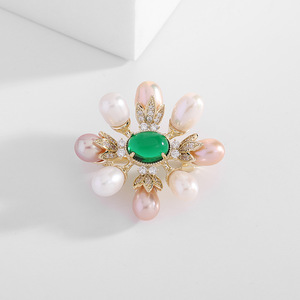 रॉश OEM Broche विंटेज पन्ना ताजे पानी मोती Broches पिन ब्रोच - Product Image 3
