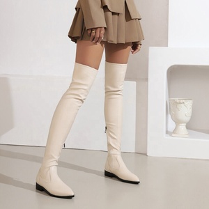 Stretch Skintight Women Flat Long Boots Pointed Toe Over <b>Knee</b> <b>High</b> Flats Shoes Wide Leg Size 48 Big Feet Ladies Booties - Product Image 5
