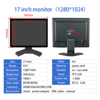 ZHIXIANDA layar LCD 17 inci 1280*1024, Monitor Desktop industri cangkang plastik dengan antarmuka HD-MI/VGA/BNC/AV/USB