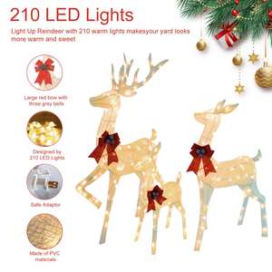 Juego de Ciervos Navideños para Exteriores con 210 Luces LED Cálidas de Hierro, Fácil Montaje, Decoración Navideña para Jardín - Product Image 1