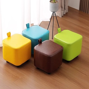 Portable <b>Stool</b> Square Leather Ottoman Stackable Home Living Room <b>Sofa</b> Side Seat For Children Adults Elderly - Product Image 1