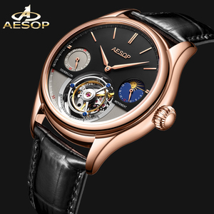 Reloj Mecánico Unisex de Lujo con Tourbillon, Fase Lunar, Puntero Hangzhou, Caja de Acero Inoxidable y Correa de Cuero Genuino de 42mm - Product Image 3