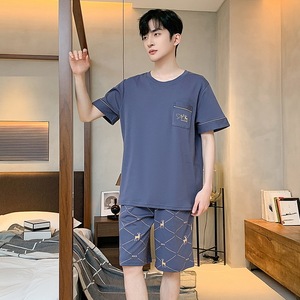 Nuovi <span class=keywords><strong>pantaloncini</strong></span> estivi a maniche corte per la casa per il tempo libero pigiami da <span class=keywords><strong>uomo</strong></span> in puro <span class=keywords><strong>cotone</strong></span> - Product Image 2