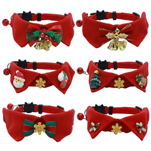 Kerah poliester mewah kucing dan anjing natal merah dengan cincin motif kartun leher hewan peliharaan klasik - Product Image 6