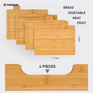 Set of 4 Bamboo Cutting Board Chopping Board Set With Stand Wood Cutting Board Set with Holder - Product Image 6