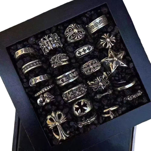 Bagues Hip Hop personnalisées, croix, fleur, vintage, usées, tendance pour hommes - Product Image 1