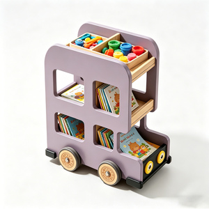 Librería <span class=keywords><strong>Infantil</strong></span> de Madera <span class=keywords><strong>con</strong></span> <span class=keywords><strong>Ruedas</strong></span>, Librería Móvil <span class=keywords><strong>con</strong></span> Forma de Coche para Niños, OEM - Product Image 3