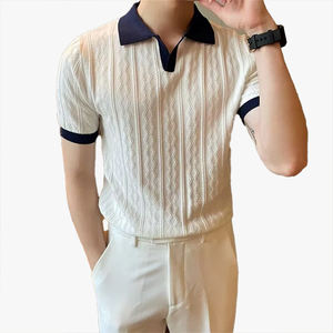 Polo à manches courtes en maille de soie glacée respirante et polyvalente, style mature pour homme, nouvelle collection estivale tendance - Product Image 4