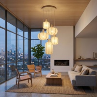 Prix de gros, style nordique Wabi Sabi, lustre en lin à 5 lumières, luminaire suspendu en tissu doux pour l'éclairage intérieur