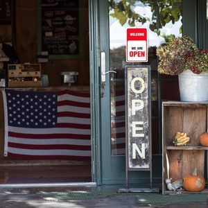 Sẽ được trở lại/chào đón chúng tôi đang mở hai mặt được trở lại đồng hồ dấu hiệu có thể điều chỉnh PVC Vinyl đồng hồ - Product Image 5