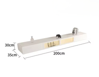 Table basse de luxe bicolore en bois organique avec tiroirs de rangement à hauteur décalée, couleur crème beige, sur mesure pour salon