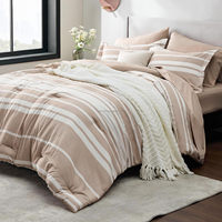 Ensemble de literie Queen 7 pièces rayé, ensemble de literie réversible teintée cationiquement, ensemble complet avec couette, draps, taies d'oreiller et housses de coussin