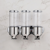 Distributeur mural de savon liquide transparent rechargeable à trois compartiments, qualité hôtelière, pour shampoing, après-shampoing et gel douche