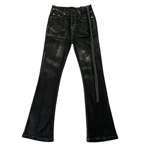 Jeans Denim Neri da <span class=keywords><strong>Uomo</strong></span> Personalizzati OEM, in Twill di Cotone Elasticizzato, Vestibilità Ampia, Stile Bootcut a Zampa d'Elefante, con Finitura Cerata - Product Image 3