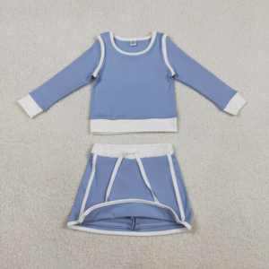 Ropa Deportiva Casual para Bebés y Niñas, Envío Inmediato, Estampado Azul Claro, Top de Manga Larga Suave y Elástico, Falda Deportiva - Product Image 2