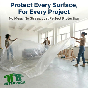 Plastic Drop Cloth 9 Ft X 12 Ft 6 Pcs <b>Waterproof</b> For Painting Floor Protection - Product Image 3