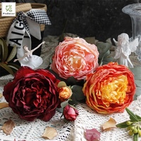 Design attrayant fleur de pivoine artificielle de luxe brûlée à 2 têtes pour la décoration de cadre de fenêtre de maison