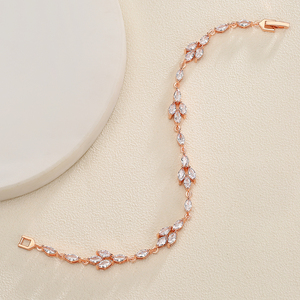 Rakol เครื่องประดับแฟชั่นสำหรับผู้หญิง BP5063ดีไซน์คลาสสิก AAA ประกายเพชรเพทายรูปใบไม้ประดับเพชรสร้อยข้อมือเทนนิสสวยงามกำไลข้อมือ - Product Image 3