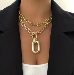 PASUXI трендовая индивидуальная алюминиевая цепь многослойное ожерелье модное геометрическое металлическое ожерелье с пряжкой